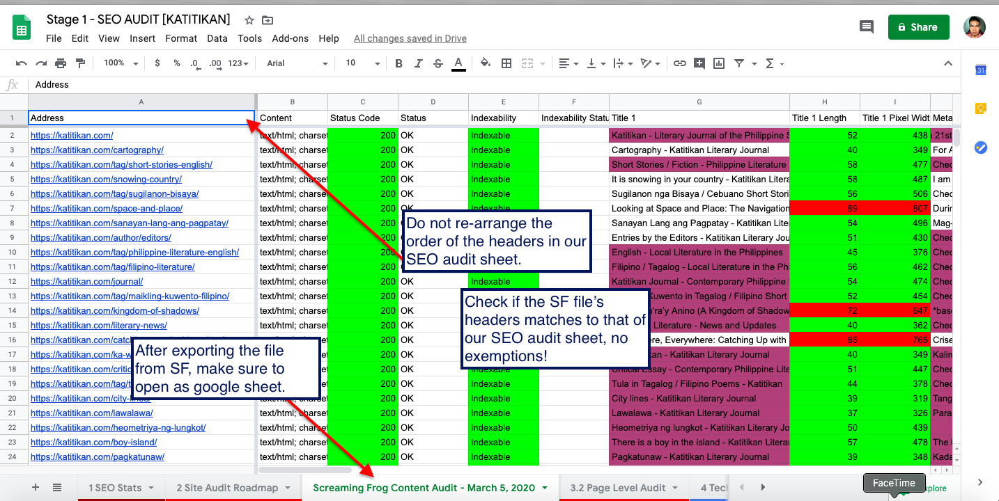 add it to the Screaming Frog Content Audit in our SEO audit spreadsheet | RIenzi SEO